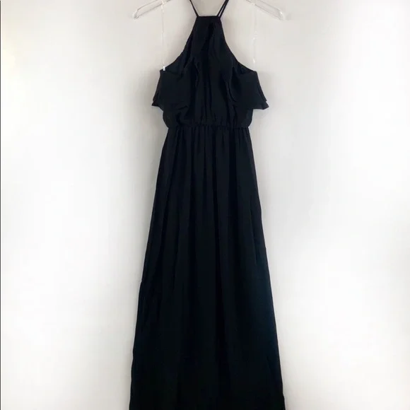 Nordstrom Dress Lush maxi black cocktail wedding party Ruffle XS Long Sleeveless - Picture 3 of 8
